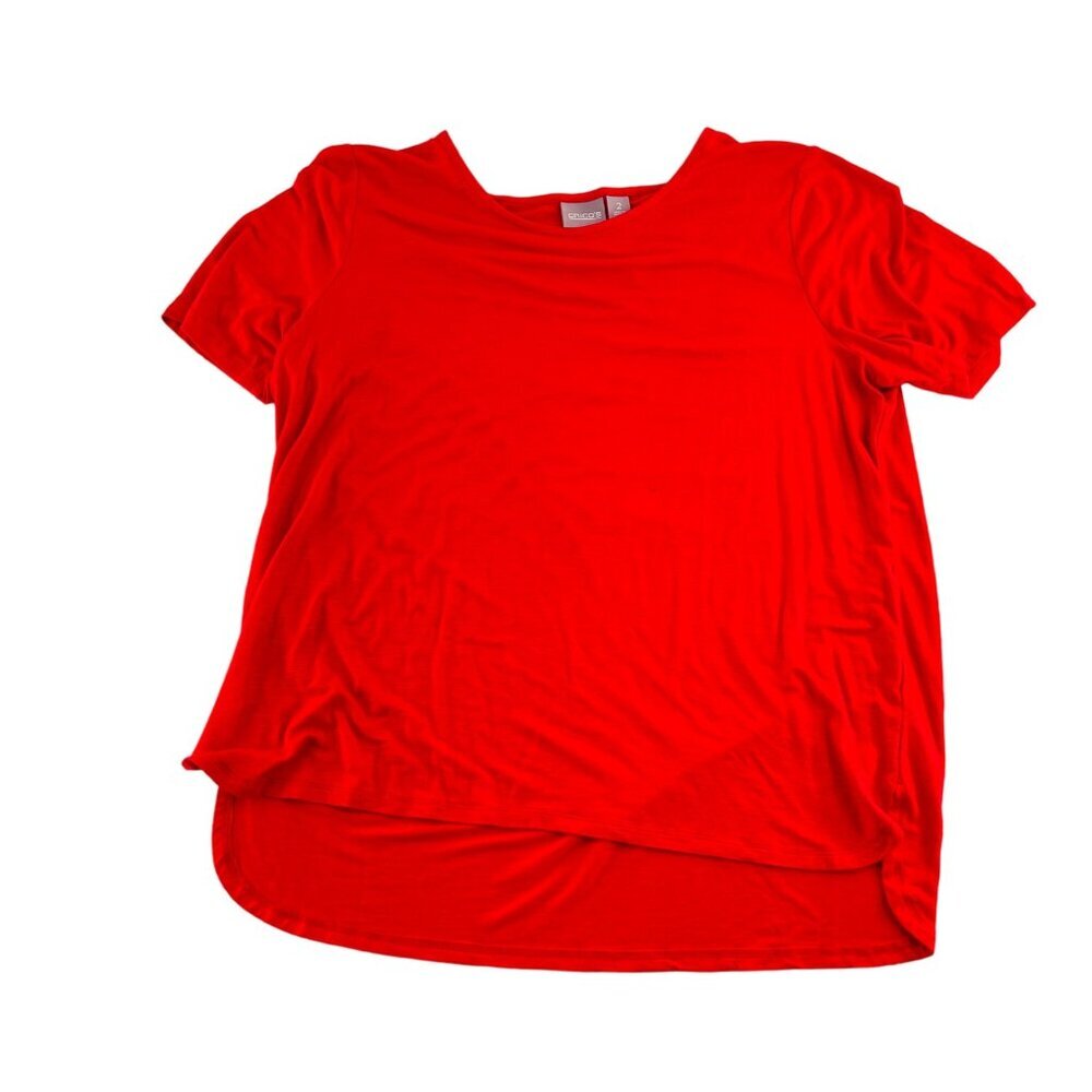 Chicos Womens Red Short‎ Sleeve Top Size 2 Rayon/Spandex Large